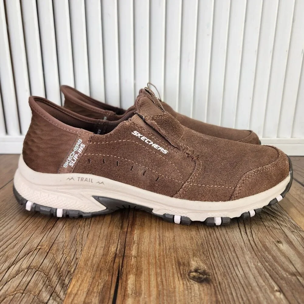 Skechers Slip-Ins Hillcrest Cedar Root Mens Sz 7.5 Brown Hands Free Trail Shoes